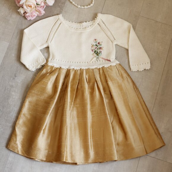 Gold Dupioni Silk and 100% Cotton Dress Boutique 3T Special Occasion Rare Find - Picture 1 of 8